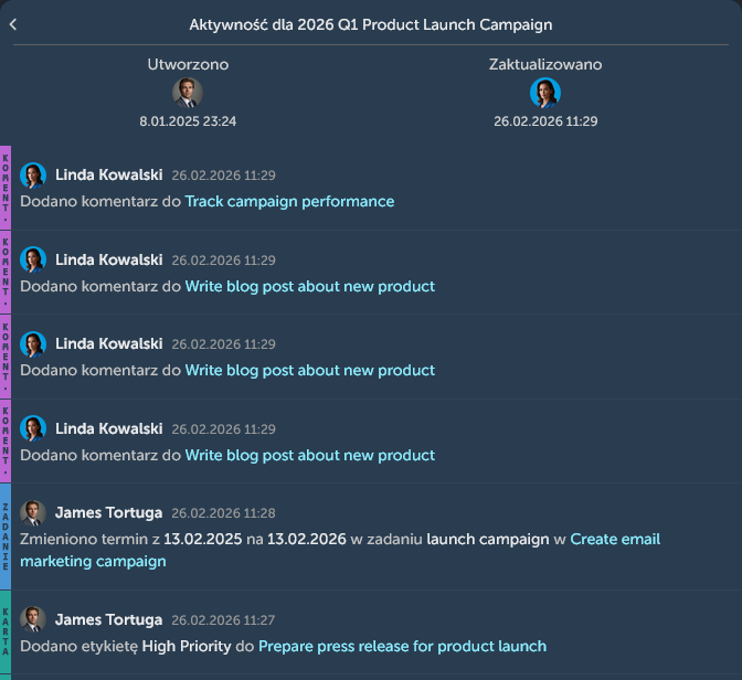 Okno dziennika aktywności