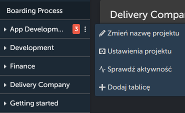 Menu kontekstowe projektu